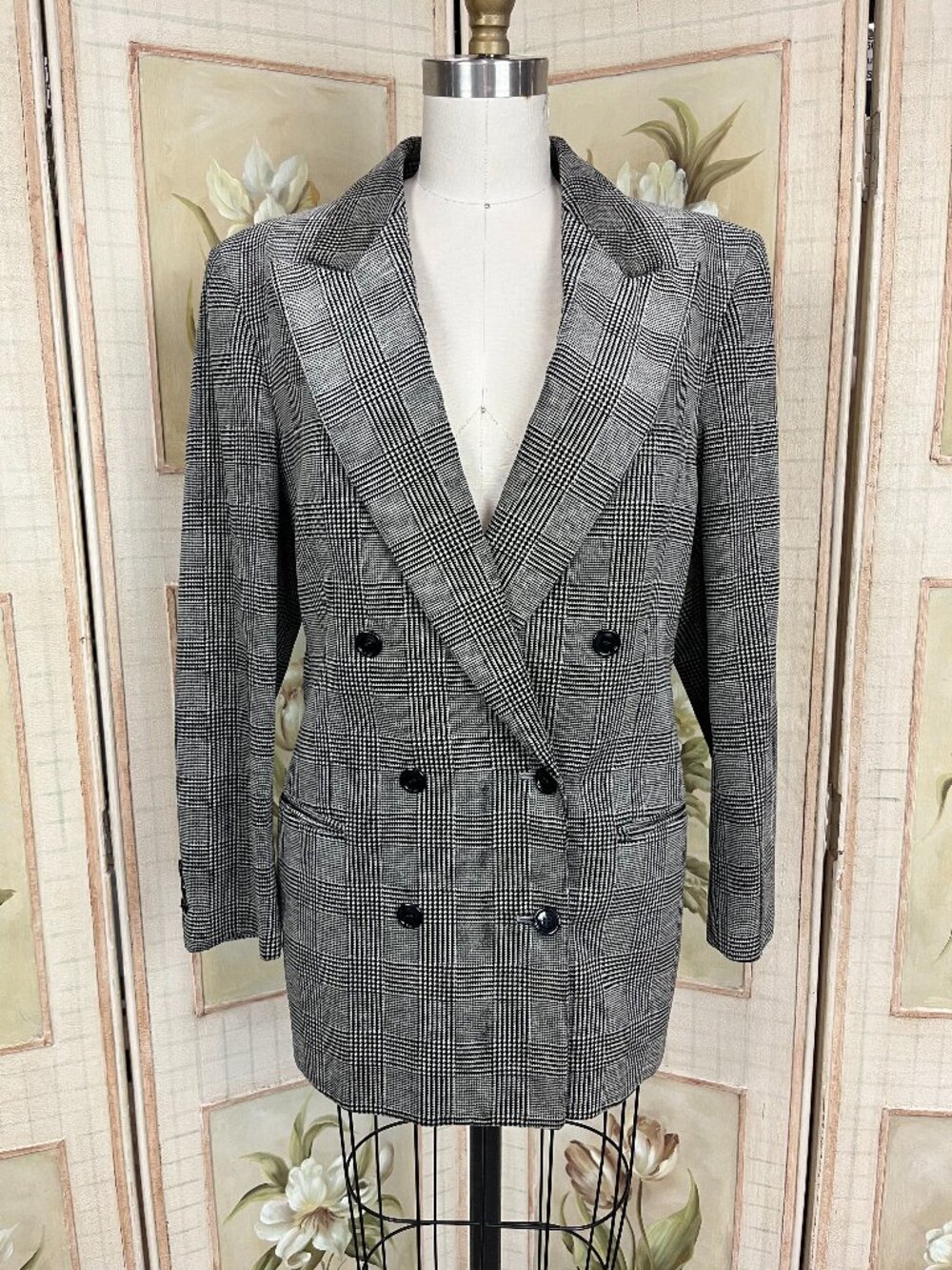 Daks Classic Grey Glen Plaid Velvet Blazer